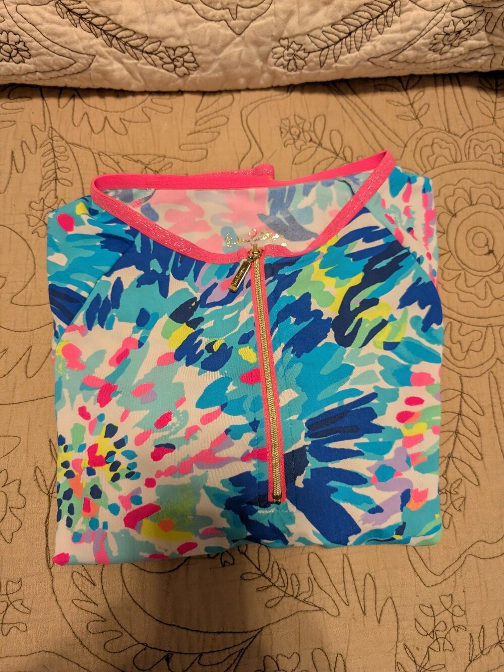 Lilly Pulitzer Girls Vibrant Floral Zip-Front Swim Top - Multi Blue & Pink